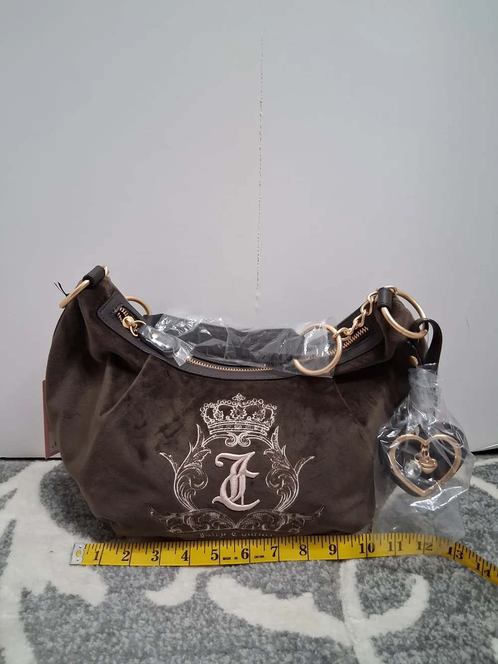 Juicy Couture Brown Hobo Shoulder Bag with Heart Charm With Embroidered Crest